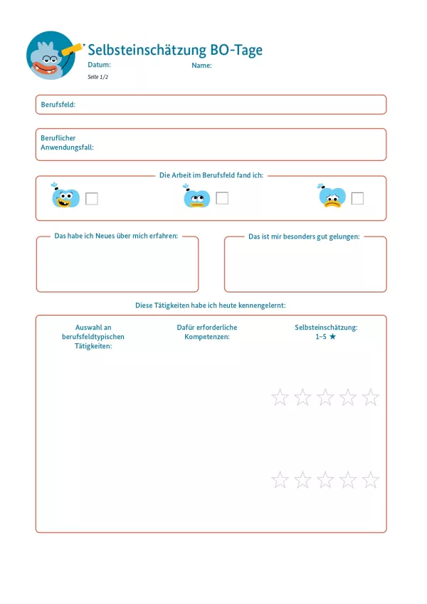 Arbeitsblatt: Selbsteinschätzung BO-Tage (Schüler/in)