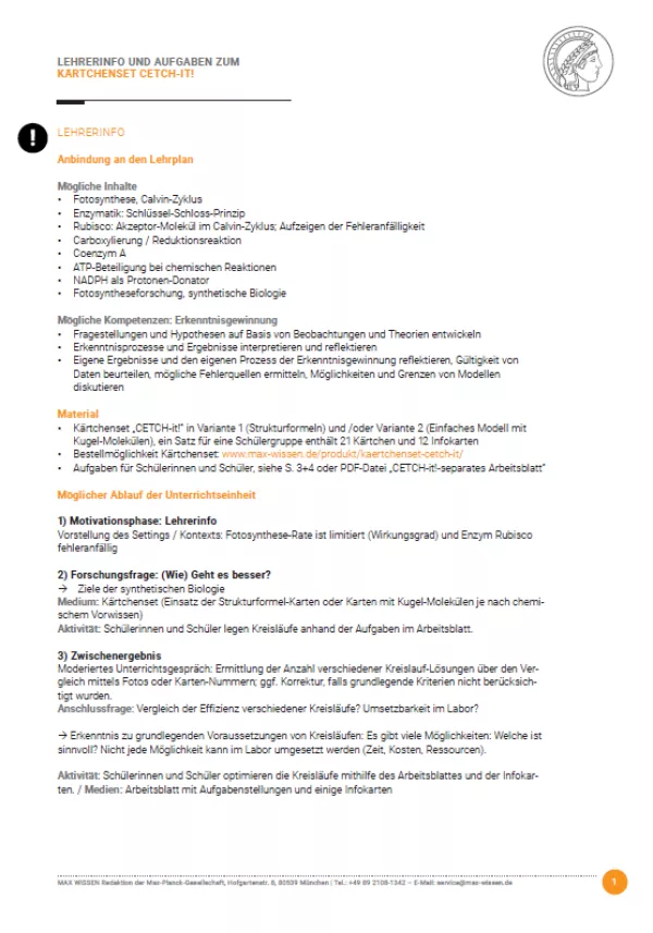 Unterrichtsplanung: Künstliche Fotosynthese - Vorschlag für eine Unterrichtseinheit