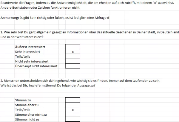 Unterrichtsbaustein: Welcher Nachrichtentyp bist du? | Fragebogen für Lernende (Excel)
