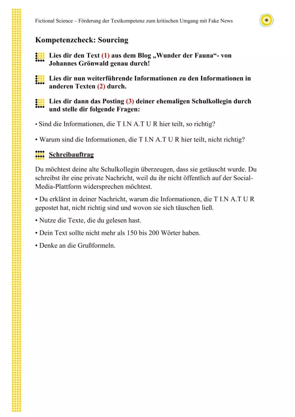 Arbeitsblatt: Kompetenzcheck Fake News „Die springende Seekuh“