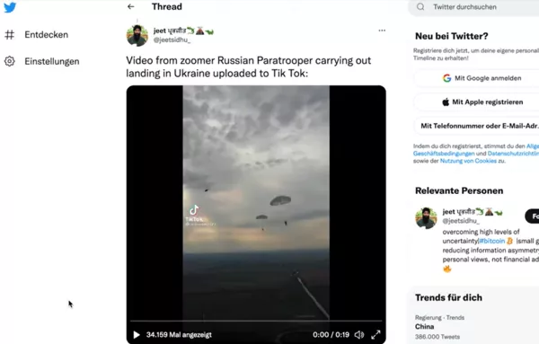 Video: Ukraine-Krieg und Falschinformationen auf Social Media | Videobeispiel 1 "Fallschirmspringer"