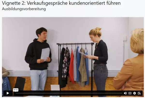 Webseite: Förderbezogene Diagnostik / förderbezogenes Diagnostizieren in heterogenen Klassen: Videovignette 2: Verkaufsgespräche kundenorientiert führen | Ausbildungsvorbereitung