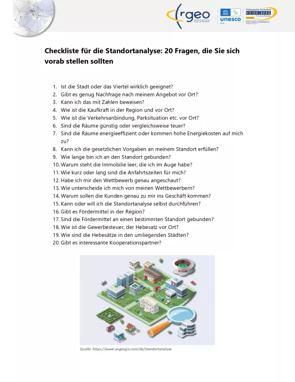 Arbeitsblatt: Checkliste für die Standortanalyse