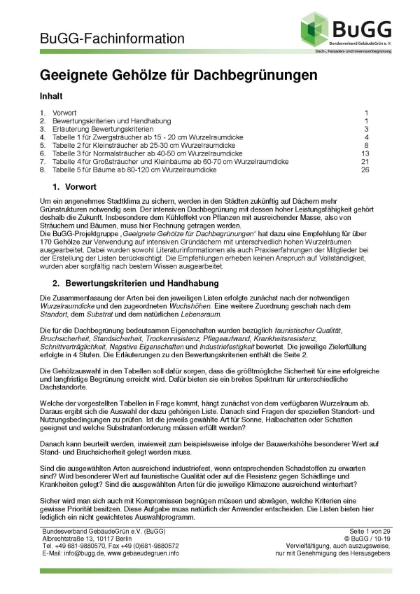 Broschuere: Geeignete Gehölze für Dachbegrünungen