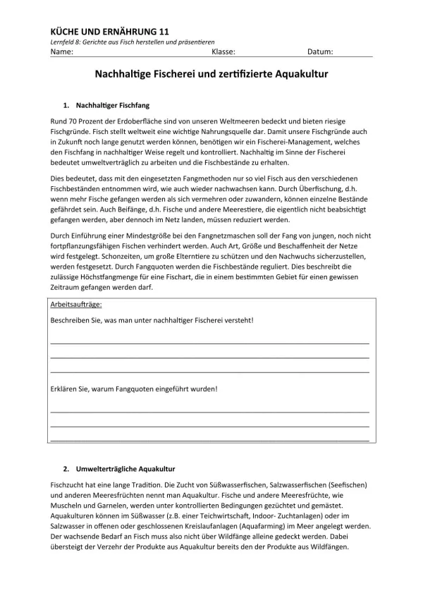 Unterrichtsbaustein: 8.2 Nachhaltige Fischerei