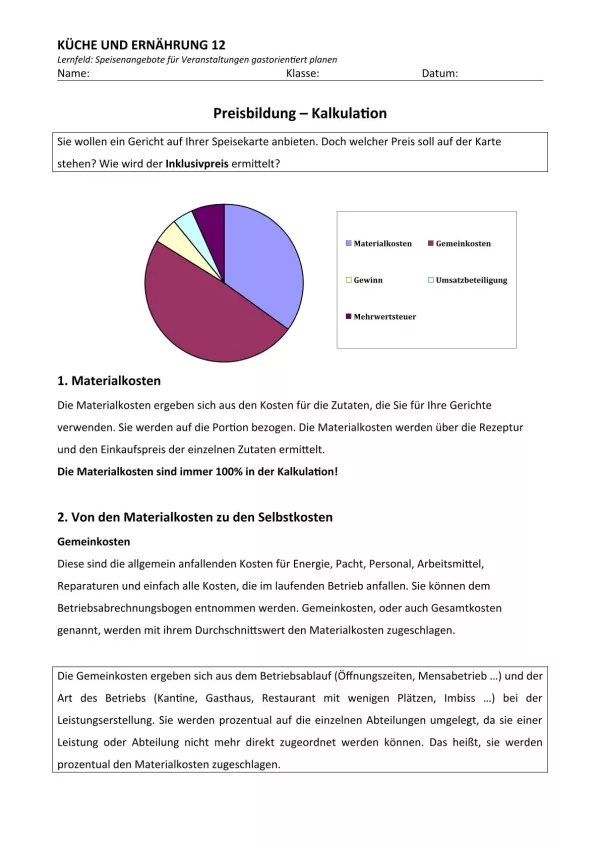 Unterrichtsbaustein: 12.1 Preisbildung - Kalkulation (Lösung)