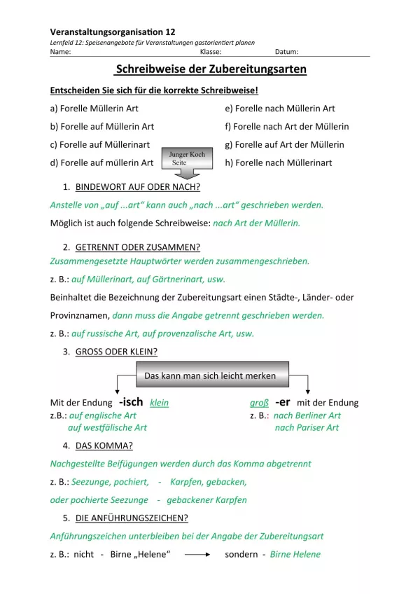 Unterrichtsbaustein: 12.1 Schreibweise der Zubereitungsarten (Lösung)