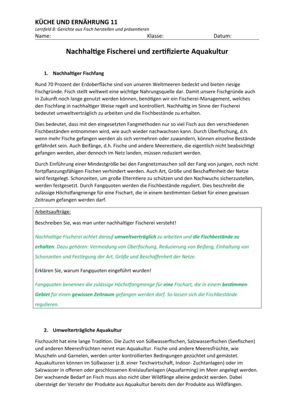 Unterrichtsbaustein: 8.2 Nachhaltige Fischerei (Lösung)
