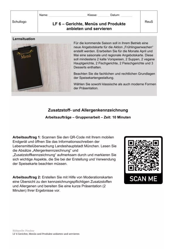 Unterrichtsbaustein: 6.1 Gruppe 3: Zusatzstoff- und Allergenkennzeichnung