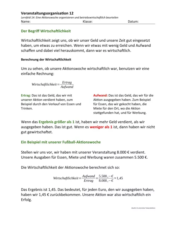 Unterrichtsbaustein: 14.1 Der Begriff Wirtschaftlichkeit (einfach)
