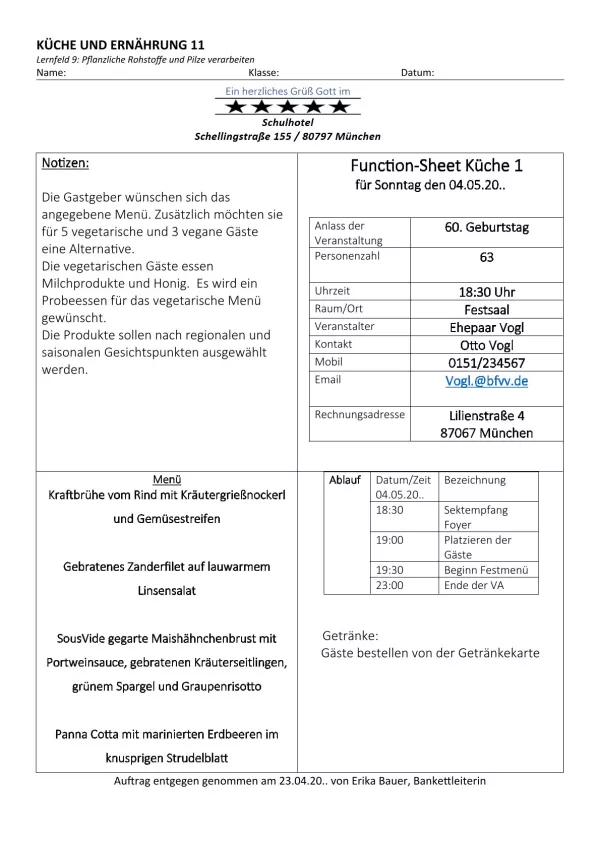 Unterrichtsbaustein: 9.1 Function-Sheet Küche: Geburtstagsfeier