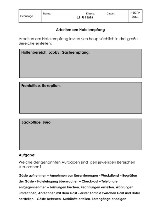 Unterrichtsbaustein: 6.1 Arbeiten am Hotelempfang