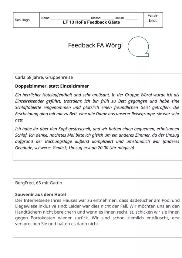 Unterrichtsbaustein: 13.1 Feedback: Bewertung von Gästen