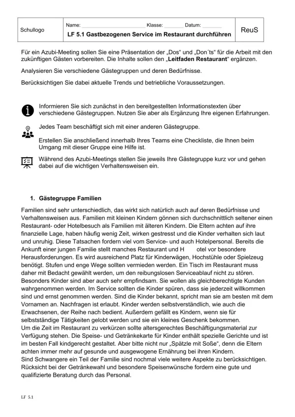 Unterrichtsbaustein: 5.1 Gästegruppen (Lösung)