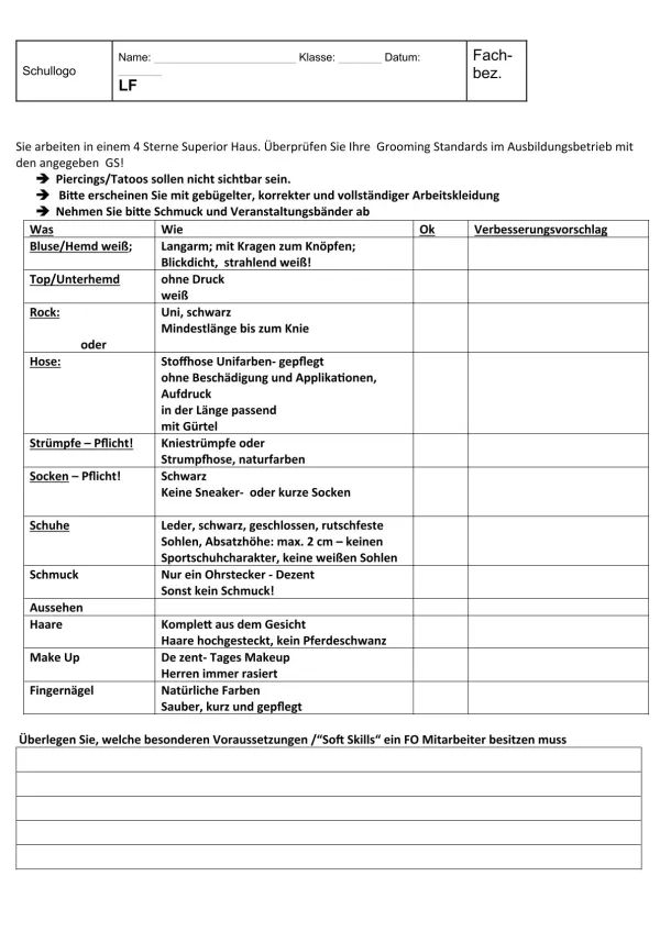 Unterrichtsbaustein: 6.1 Grooming Standards im Front Office