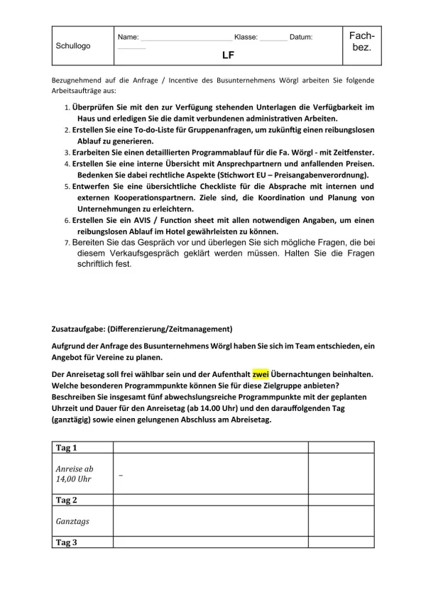Unterrichtsbaustein: 10.1 Incentive-Anfrage: Arbeitsaufträge