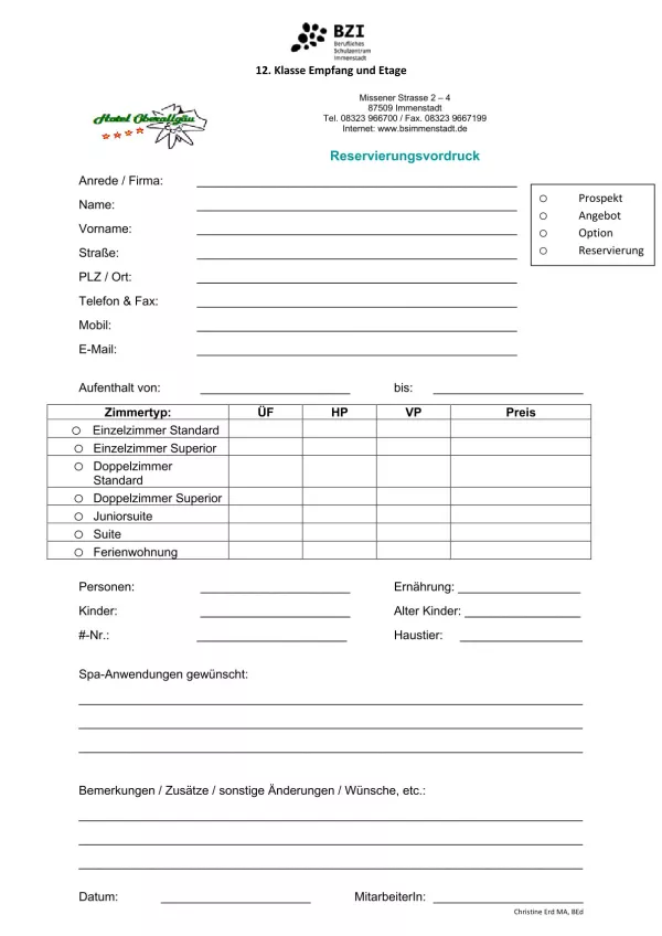 Unterrichtsbaustein: 6.1 Reservierungsformular
