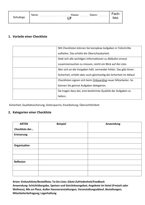 Unterrichtsbaustein: 1.1 Checkliste erstellen
