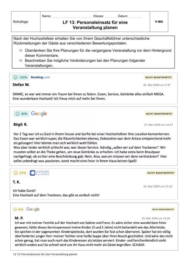 Unterrichtsbaustein: 13.1 Umgang mit Gästefeedback