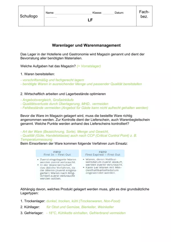 Unterrichtsbaustein: 12.1 Waren lagern