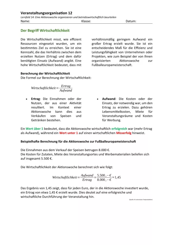 Unterrichtsbaustein: 14.1 Der Begriff Wirtschaftlichkeit
