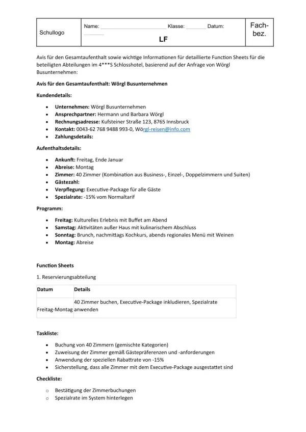 Unterrichtsbaustein: 10.1 Incentive-Anfrage: Erwartungshorizont