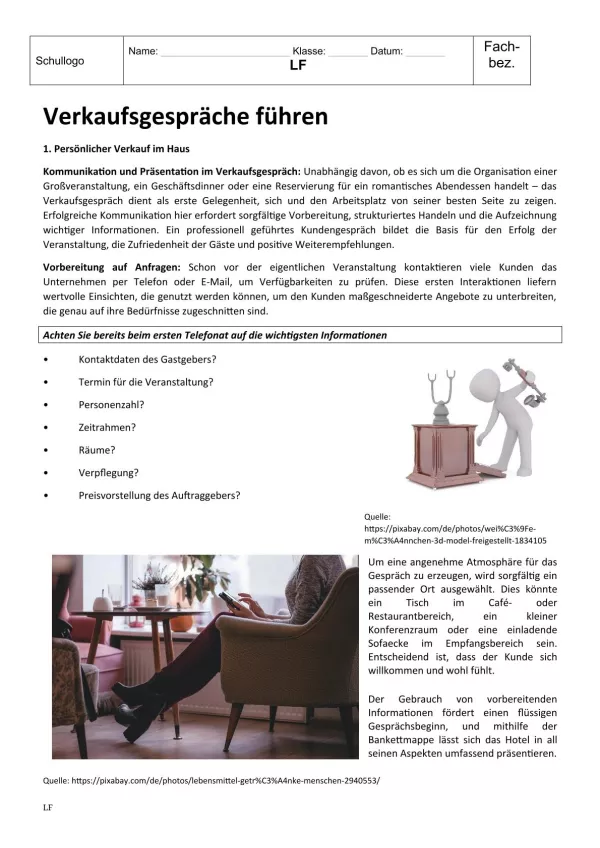 Unterrichtsbaustein: 7.3 Infotext Verkaufsgespräche führen