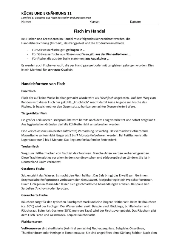 Unterrichtsbaustein: 8.2 Fisch im Handel (einfache Sprache)