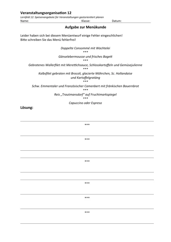 Unterrichtsbaustein: 12.1 Aufgabe zur Menükunde