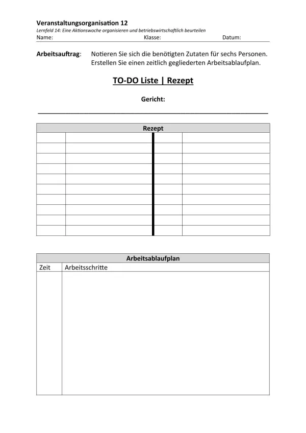 Unterrichtsbaustein: 14.1 To-Do-Liste: Rezept und Arbeitsablaufplan