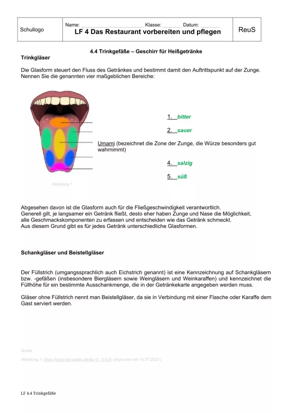 Unterrichtsbaustein: 4.4 Trinkgefäße (Lösung)