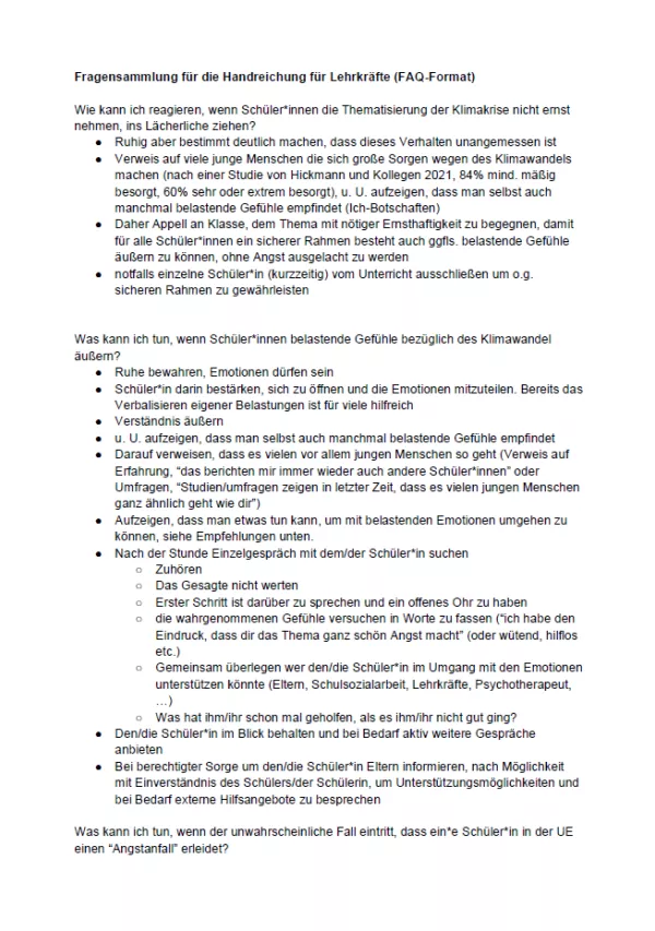 Handreichung: Handreichung für Lehrkräfte und Workshopleitung (FAQ)