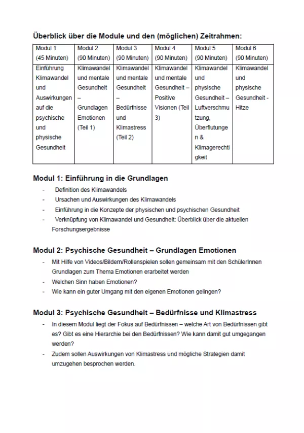 Broschuere: Projektbeschreibung "Bildung für die Zukunft: Psychische und körperliche Gesundheit in Anbetracht des Klimawandels"