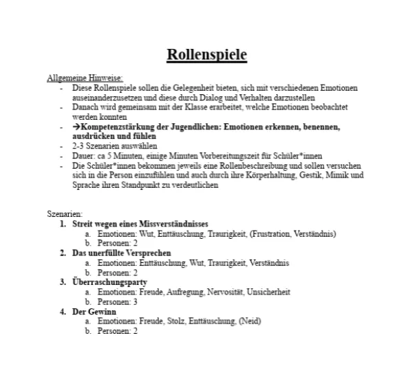 Rollenspiel: Modul 2 | Psychische Gesundheit - Grundlagen Emotionen | Rollenspiele