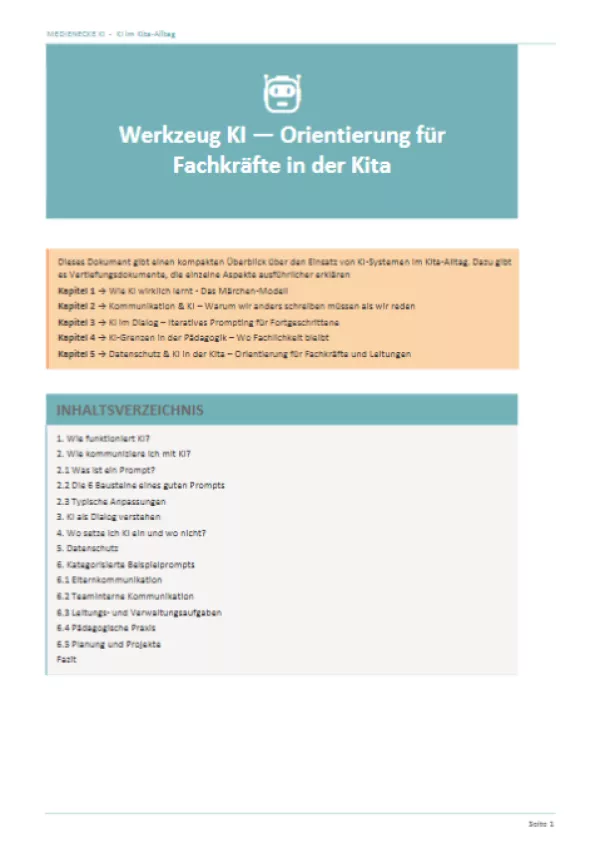 Handbuch: Grundlagendokument Werkzeug KI | Orientierung für Fachkräfte in der Kita