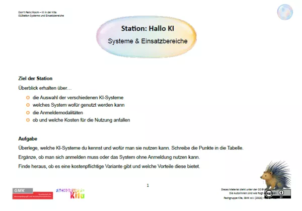 Unterrichtsbaustein: Don’t Panic Room - KI in der Kita | Station 1 "Systeme und Einsatzbereiche von KI"