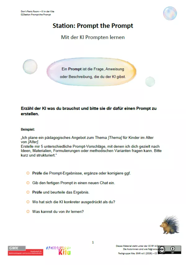 Entdeckendes: Don’t Panic Room - KI in der Kita | Station 2 "Prompt the Prompt - Mit der KI Prompten lernen"