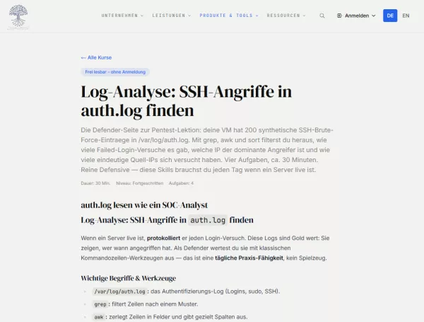 Webseite: Log-Analyse: SSH-Angriffe in auth.log finden