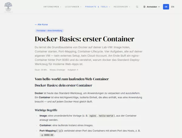 Webseite: Docker-Basics: erster Container