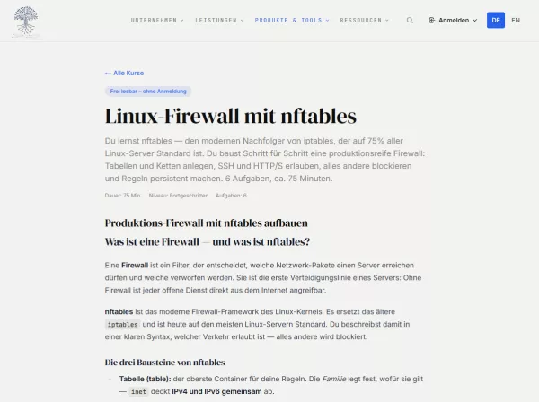 Webseite: Linux-Firewall mit nftables