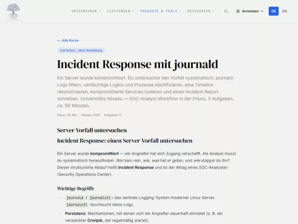 Webseite: Incident Response mit journald