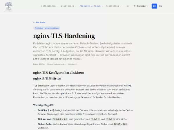Webseite: nginx-TLS-Hardening