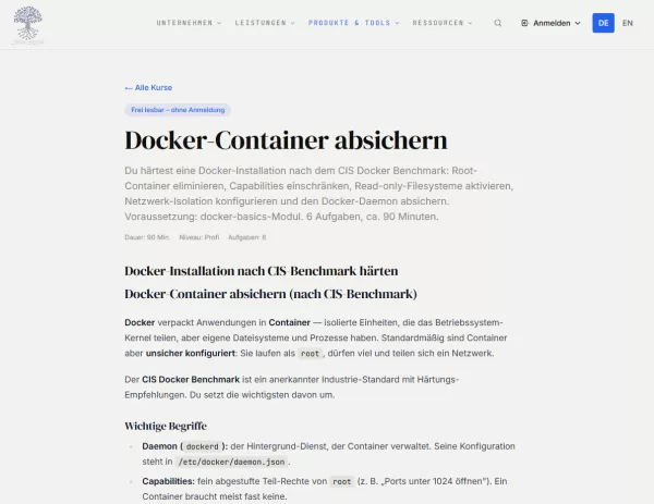 Webseite: Docker-Container absichern
