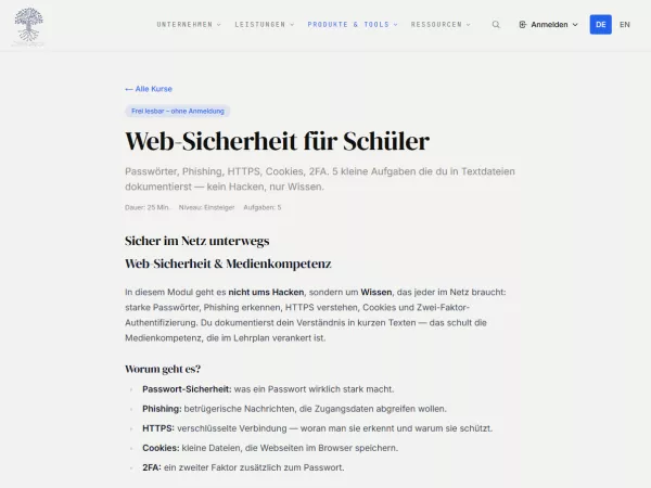 Webseite: Web-Sicherheit für Schüler
