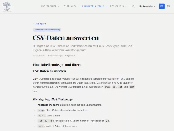 Webseite: CSV-Daten auswerten