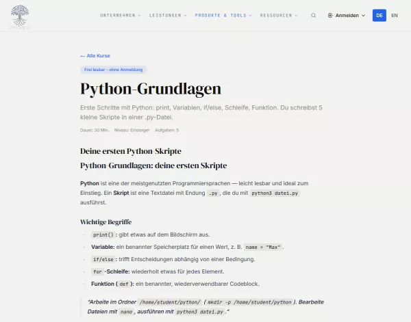 Webseite: Python-Grundlagen