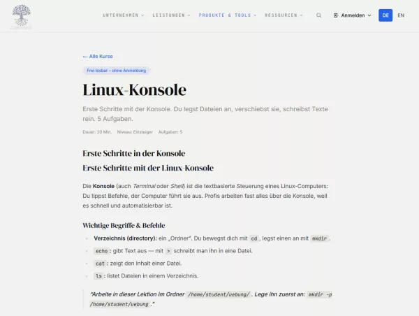 Webseite: Linux-Konsole