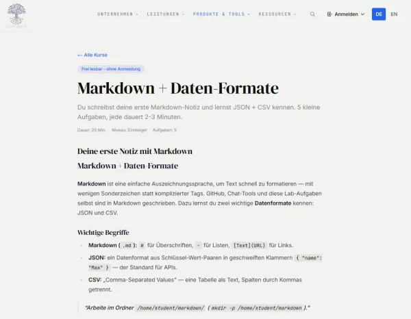 Webseite: Markdown + Daten-Formate