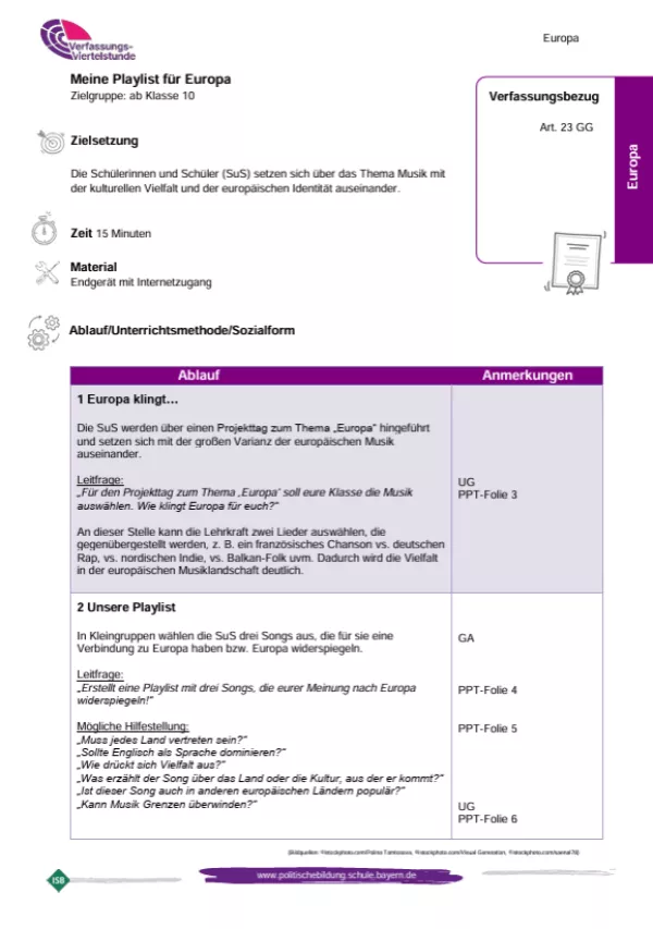 Unterrichtsplanung: Meine Playlist für Europa (PDF)
