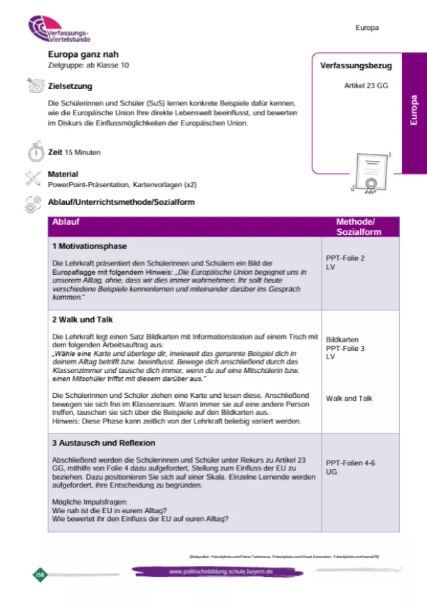 Unterrichtsplanung: Europa ganz nah (PDF)